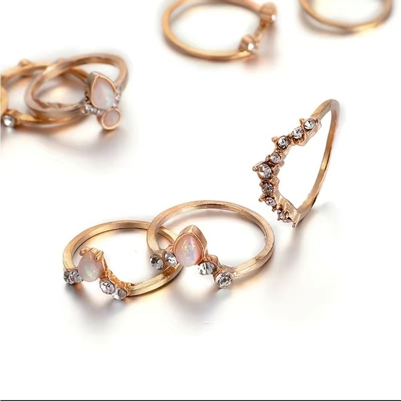 Boho Crown Gemstone Water Drop Ring Set 16pc - Picture 4 of 5